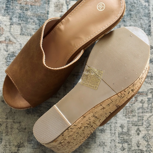 Tan Cork Wedge Sandals